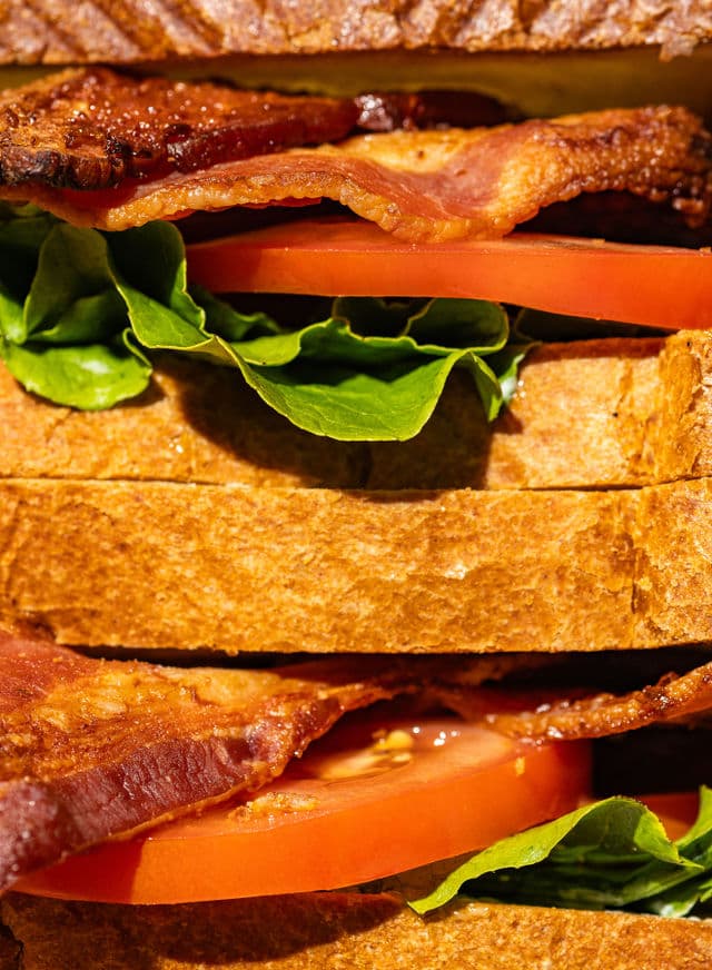 Close-up of a bacon sandwich